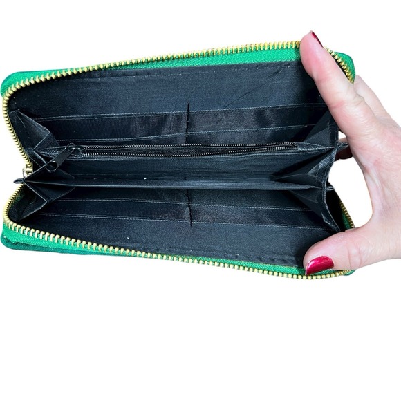 Green Pink Floral Embroidered Zip Around Wallet Wristlet Boho Wicked Vibes‎ - Picture 6 of 6